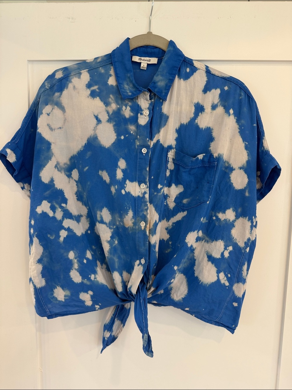 Madewell Tie-Front Indigo Dyed Short Sleeve Button-Up shirt Small